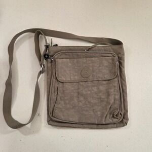 Kipling Taupe Nylon Crossbody Messenger Bag Khaki Brown Adjustable Strap